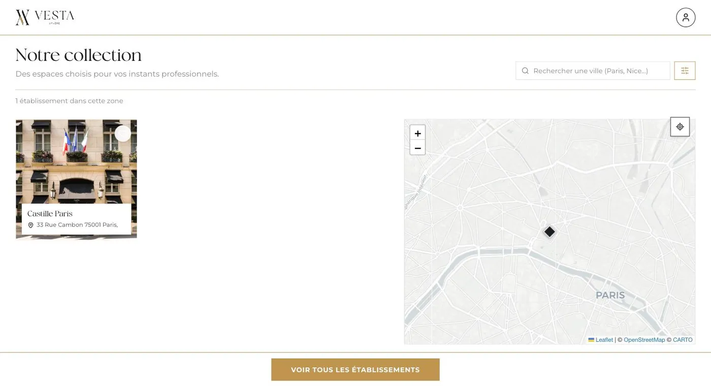 La collection d'espaces, avec carte